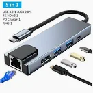 5-in-1 USB hub with HDMI, USB-C, SD card, and USB 3.0 ports